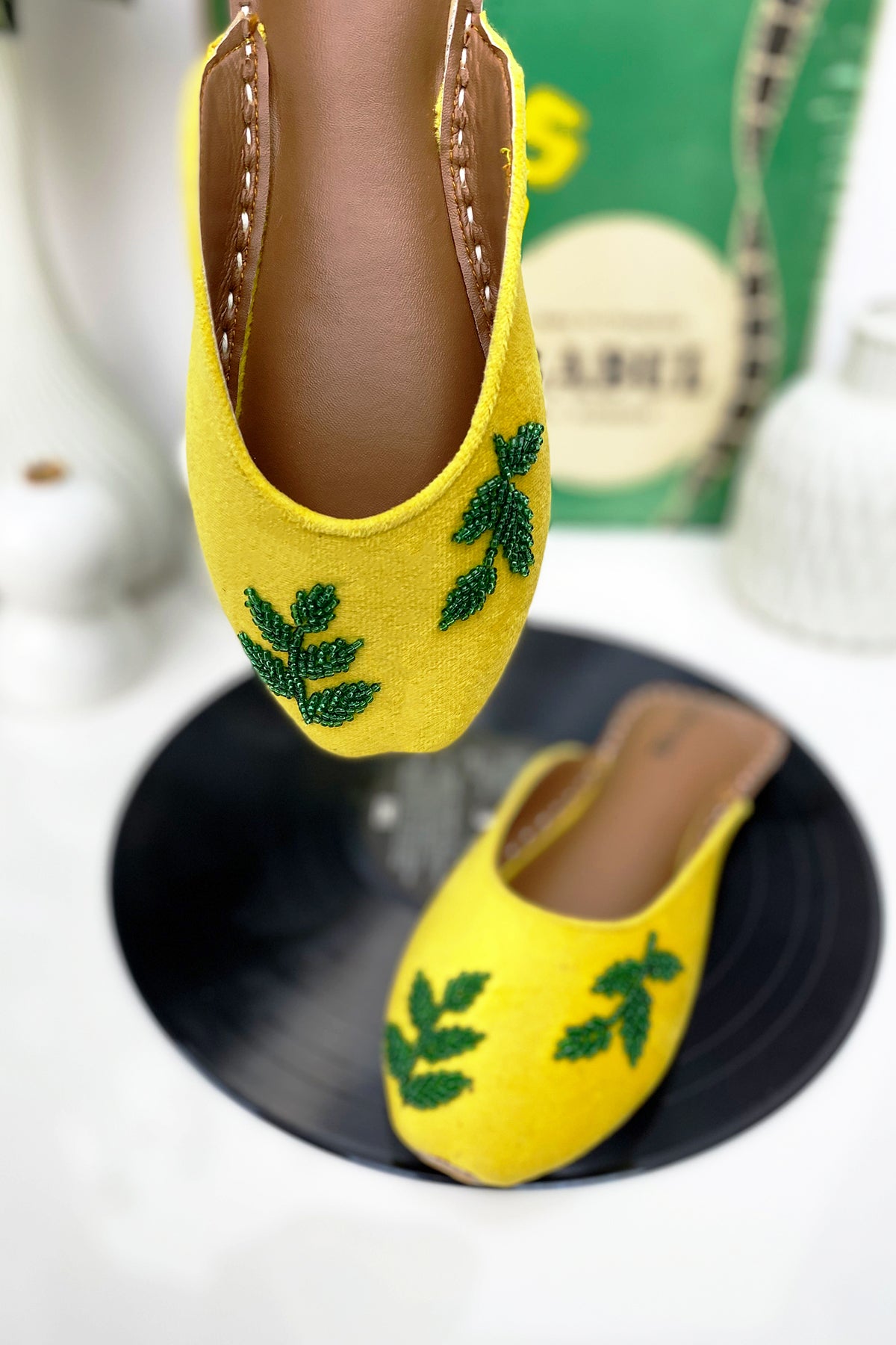 Yellow embellished slipper