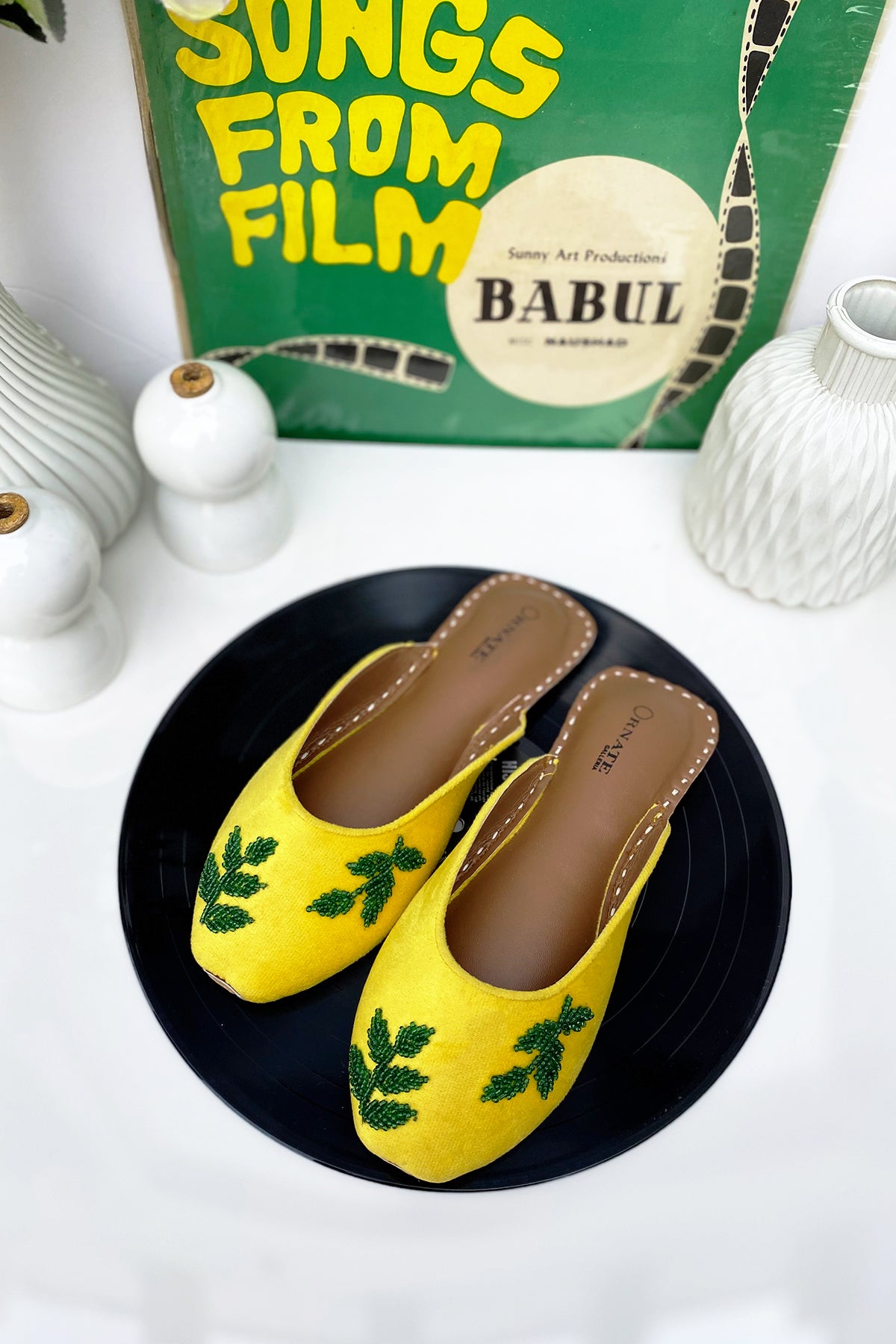 Yellow embellished slipper