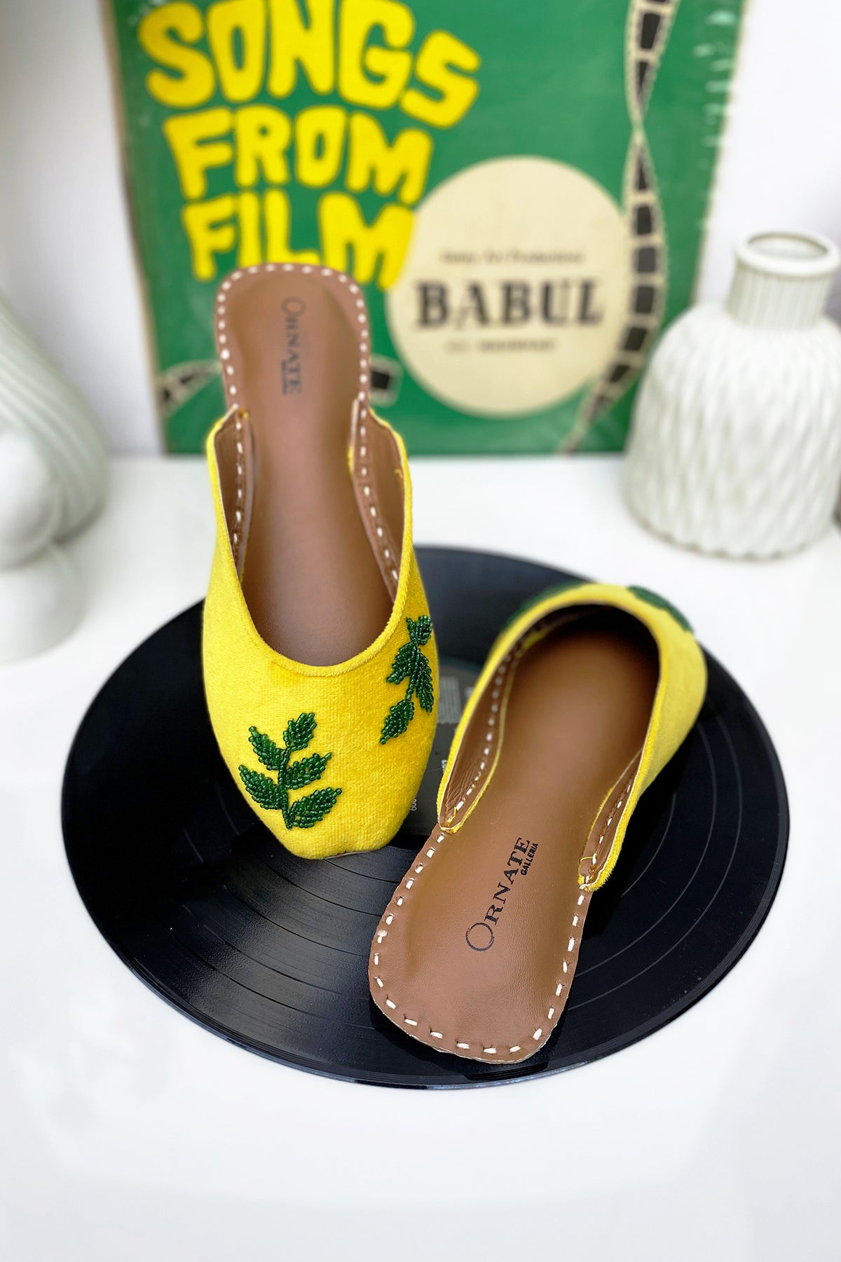 Yellow embellished slipper