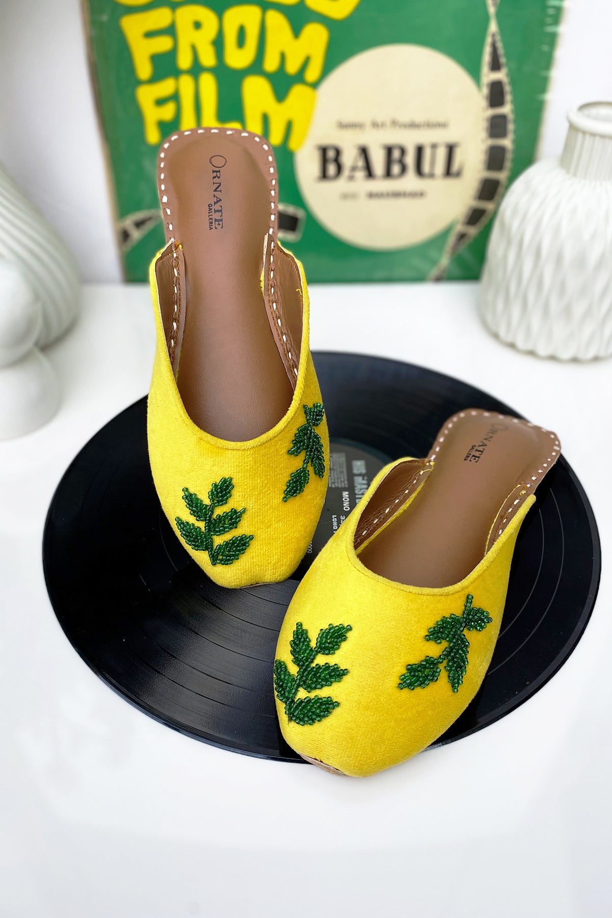 Yellow embellished slipper