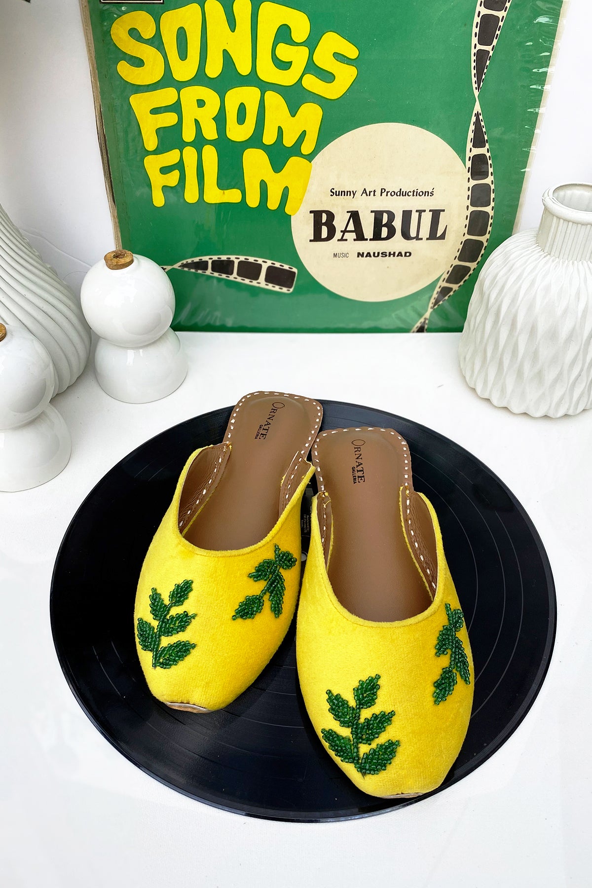 Yellow embellished slipper