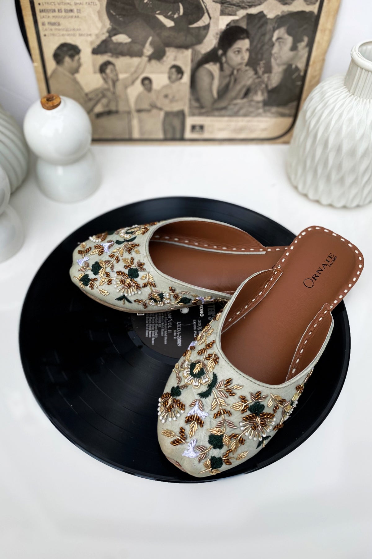 Pistachio embellished slipper