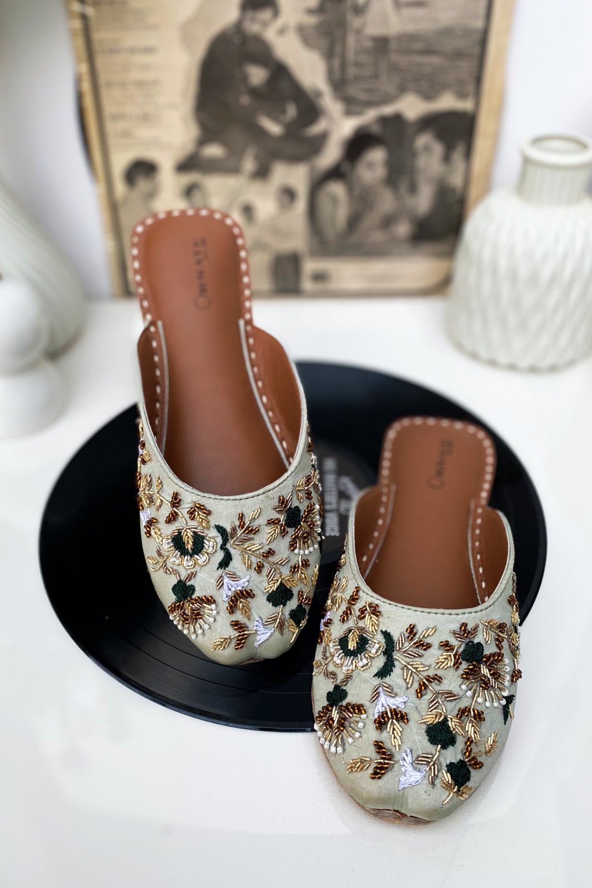 Pistachio embellished slipper