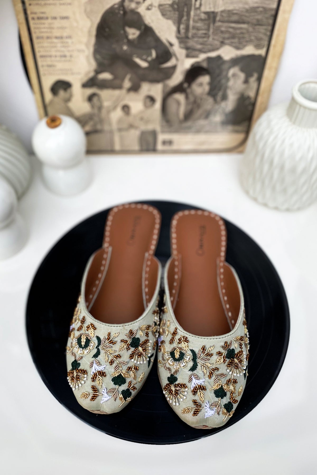 Pistachio embellished slipper