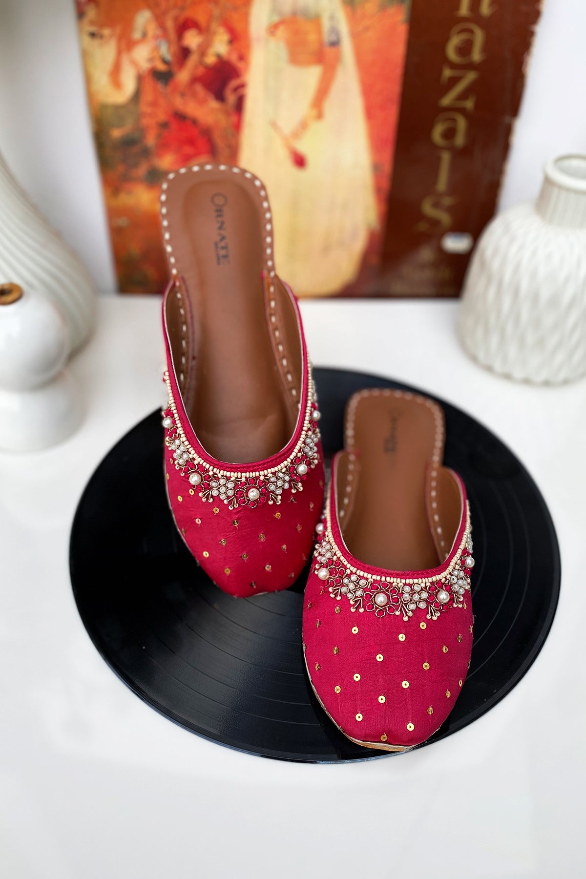 Deep pink embellished slipper