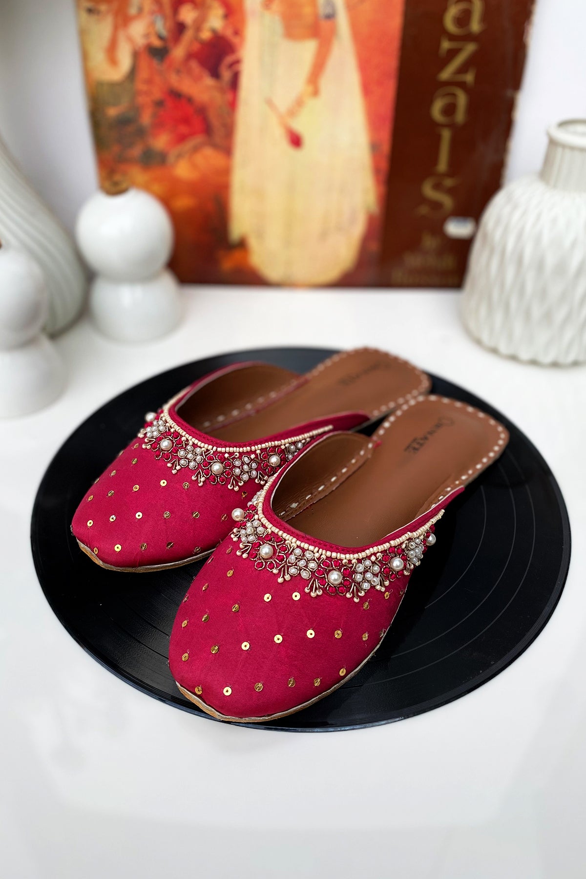 Deep pink embellished slipper