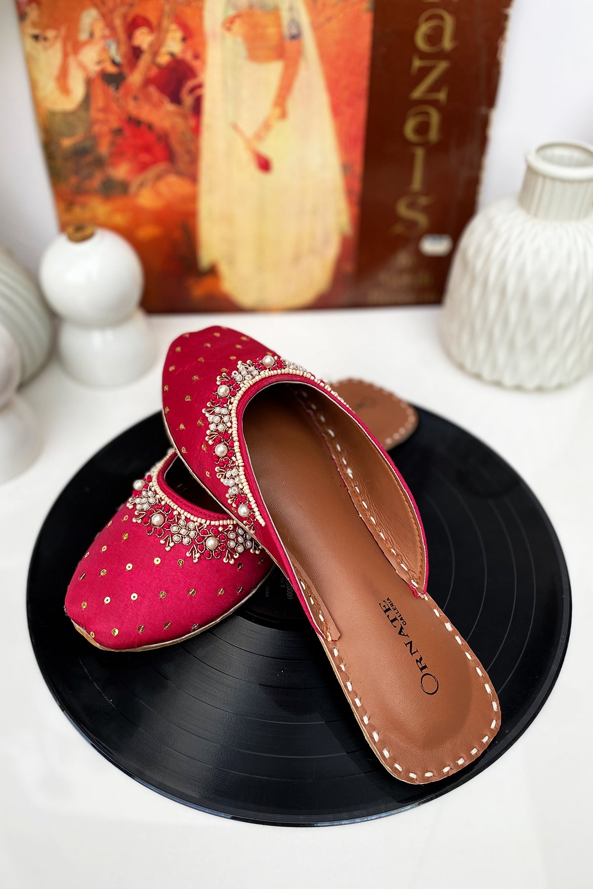 Deep pink embellished slipper