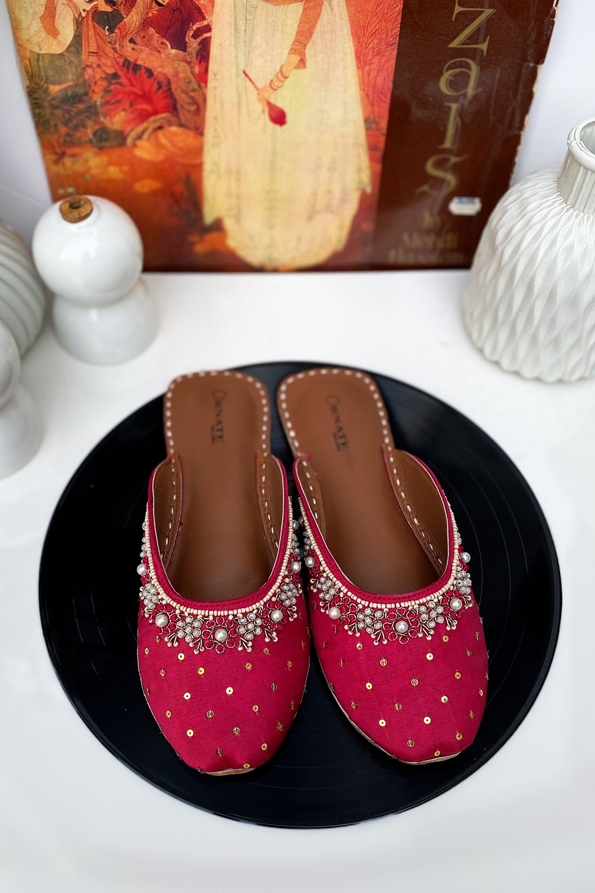 Deep pink embellished slipper