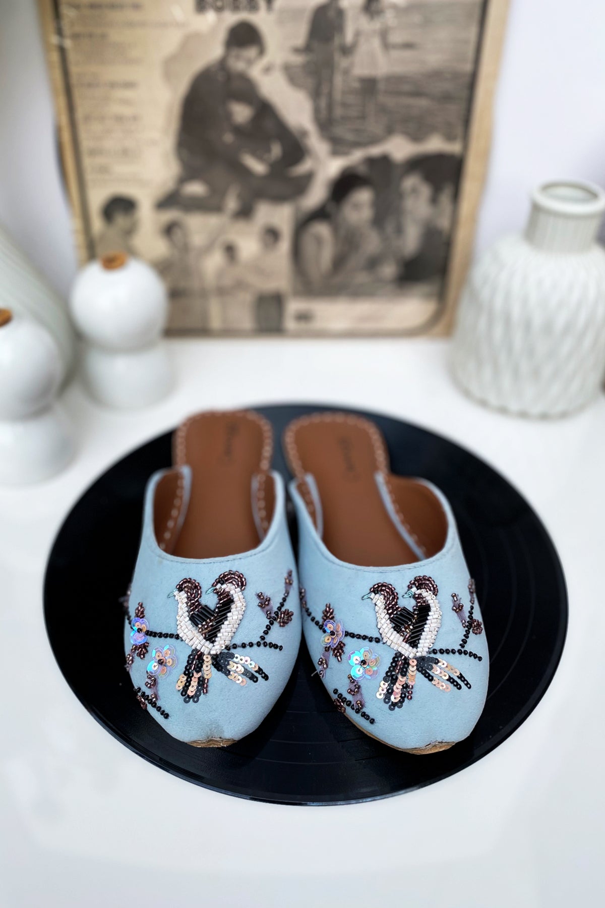 Sky blue embellished slipper