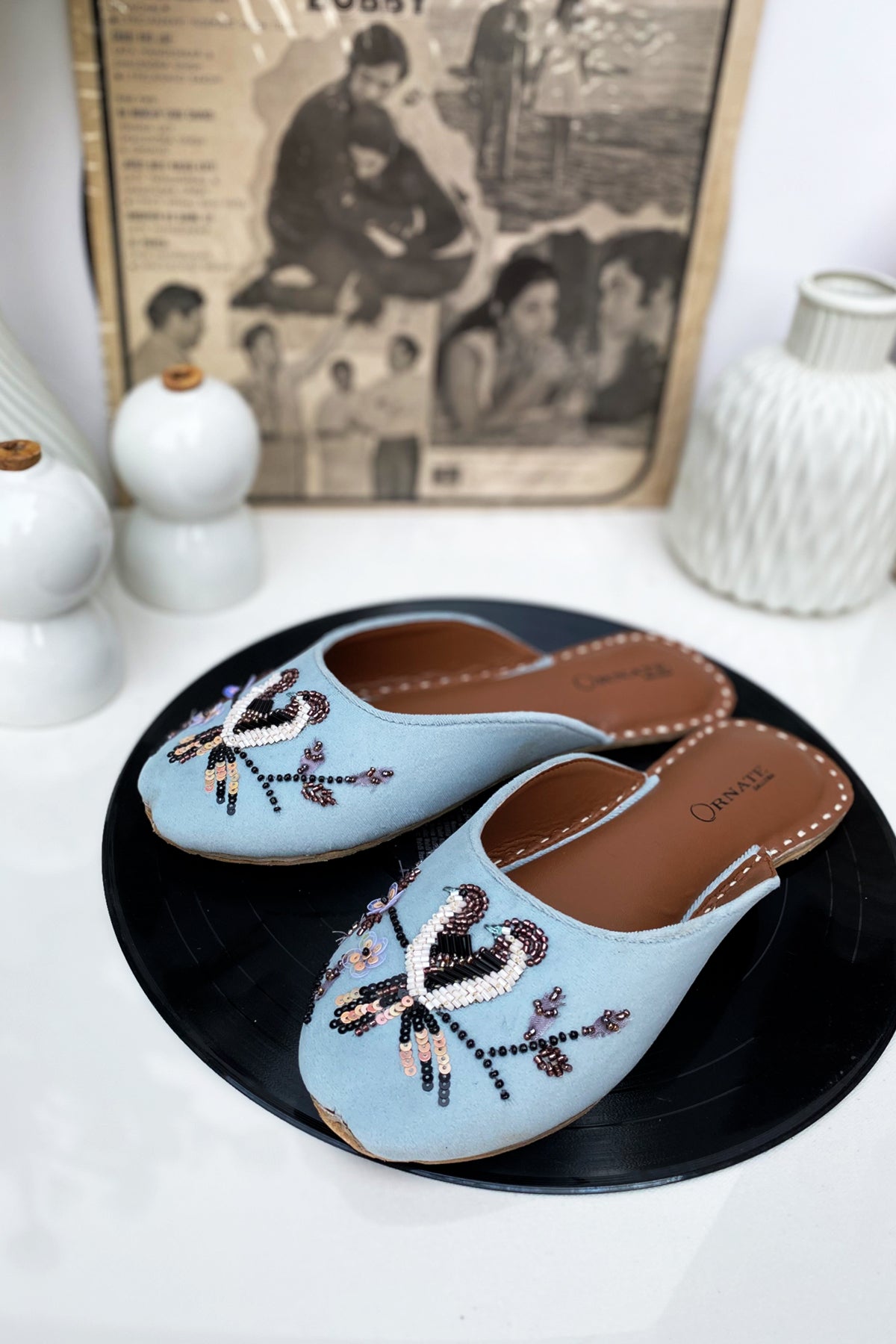 Sky blue embellished slipper