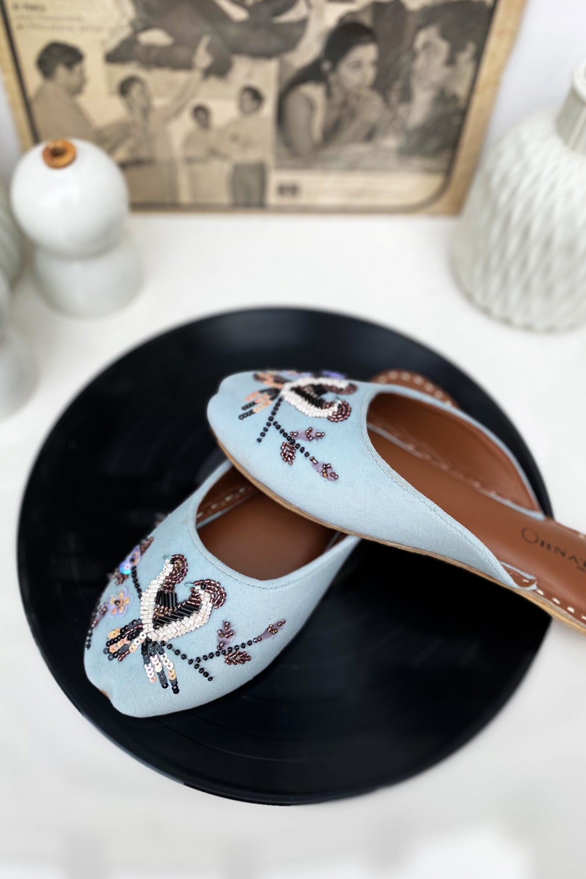 Sky blue embellished slipper