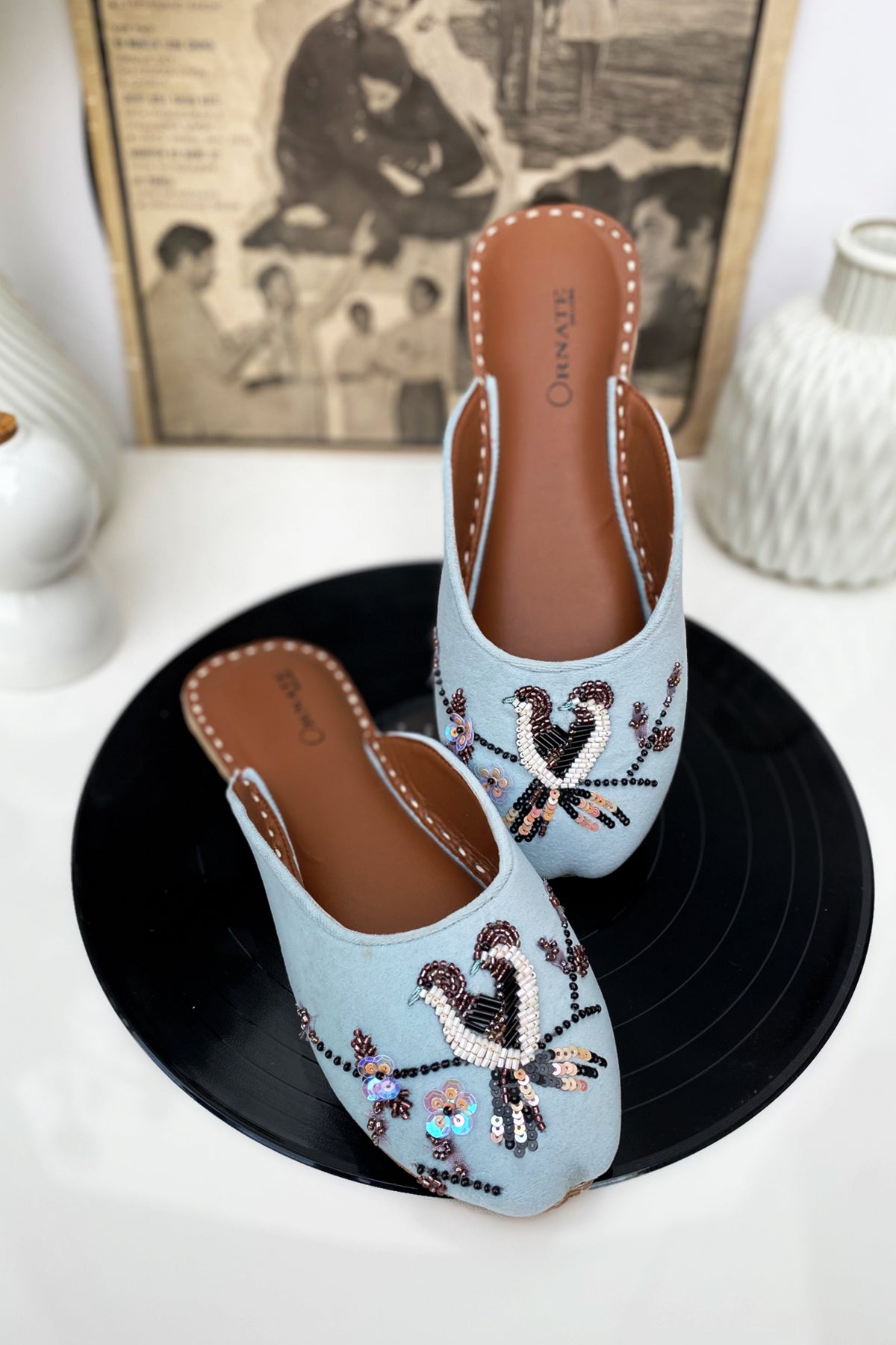 Sky blue embellished slipper