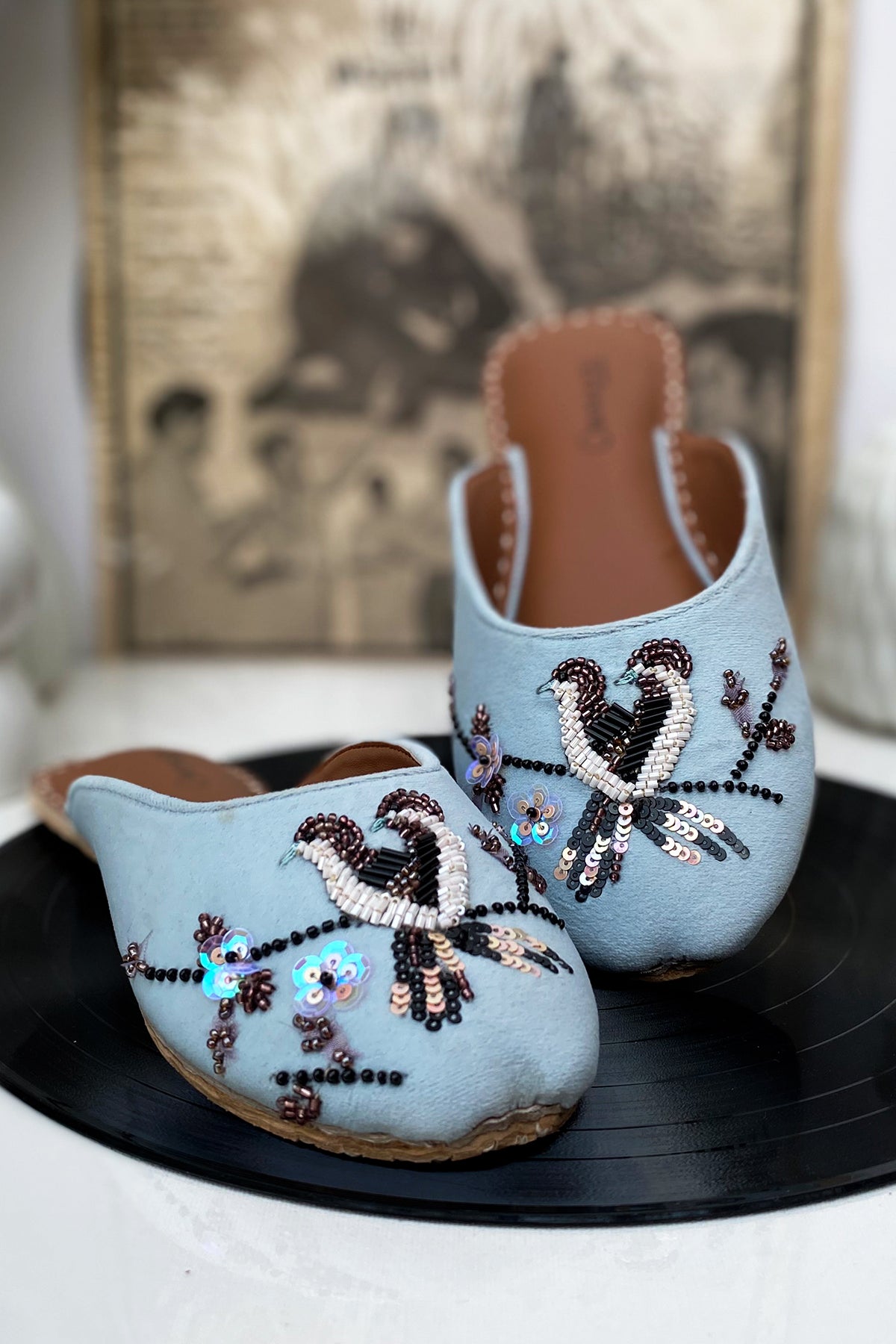 Sky blue embellished slipper