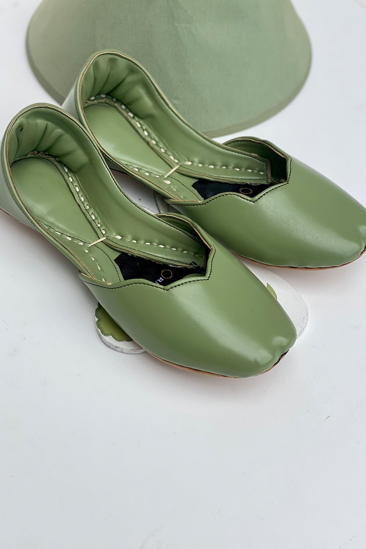 Olive Green Leather Khussa