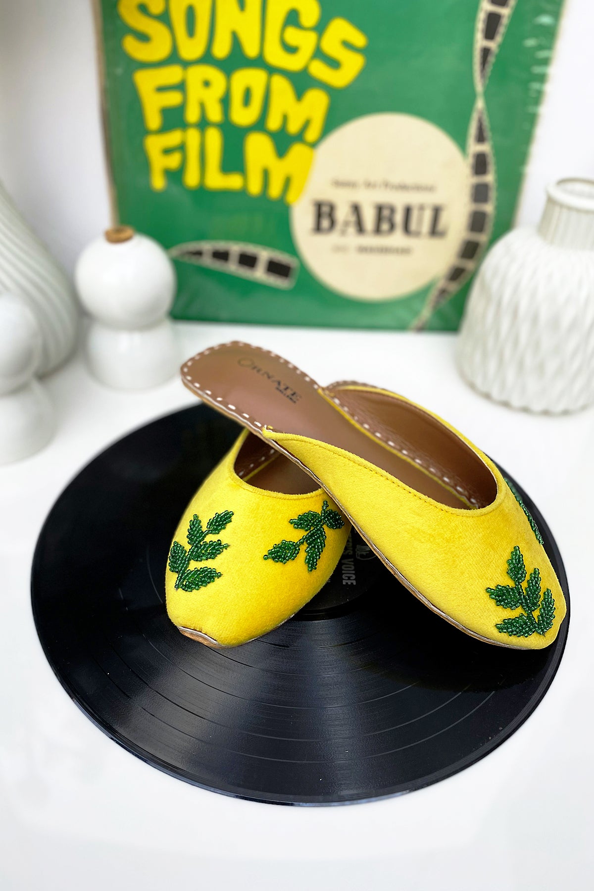 Yellow embellished slipper